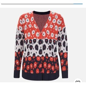 CAbi #6163 Upbeat Cardigan Sz Small Snap Sweater V-Neck Red White